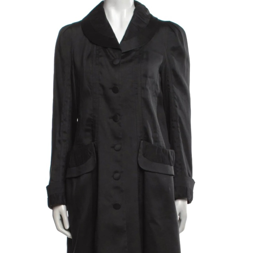 Elegant VINTAGE Rochas French Black Silk Coat / Long Jacket Size 38